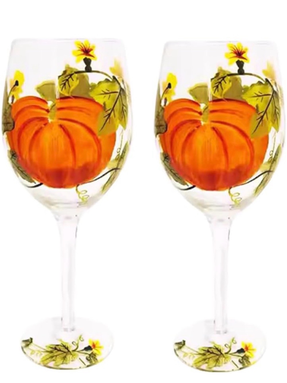 Festive Orange Pumpkin Wine Glasses - Set of 2